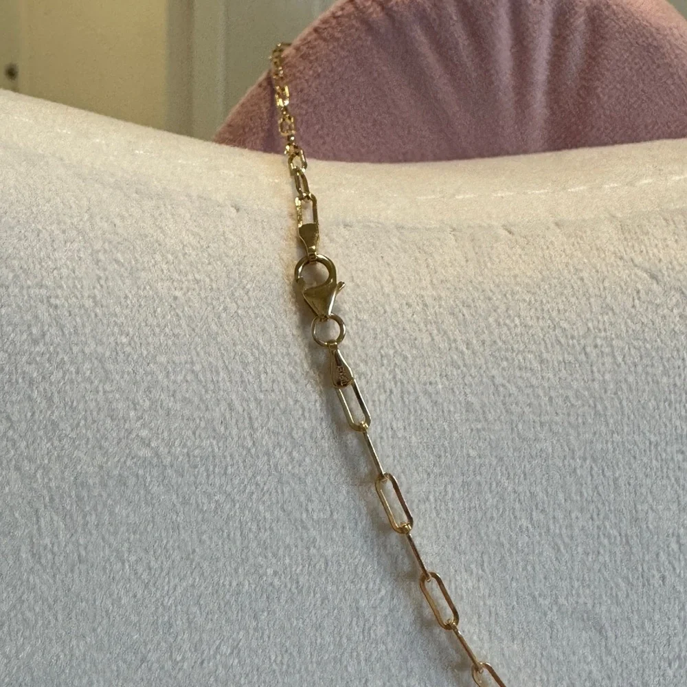 Paperclip Gold Chain with Puffed Heart 10k Gold Pendant Necklace - Picture 5 of 7